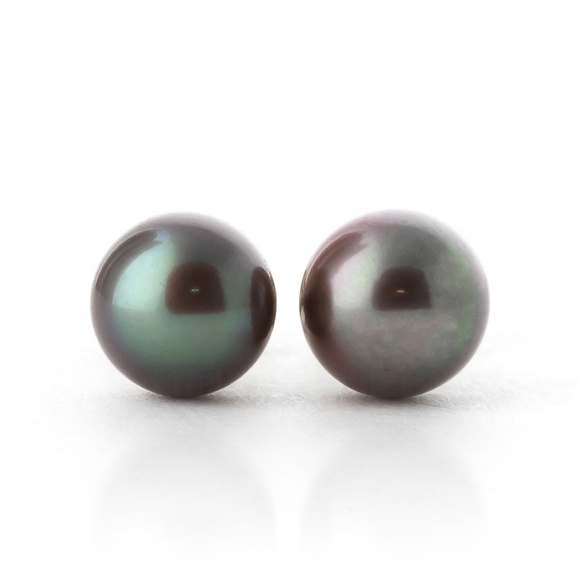 14K. GOLD STUD EARRINGS WITH NATURAL BLACK PEARL - Picture 2 of 8